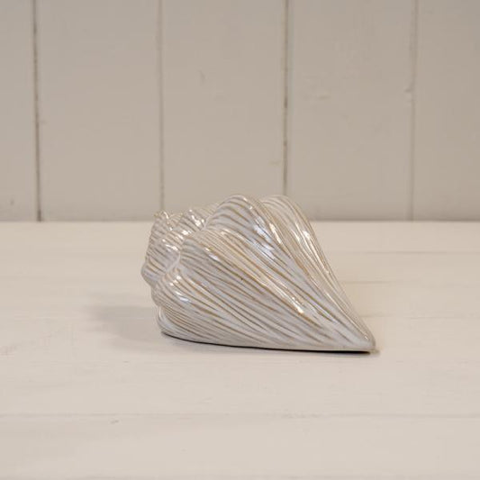 Glazed Ceramic Shell Ornament with Textured Detail