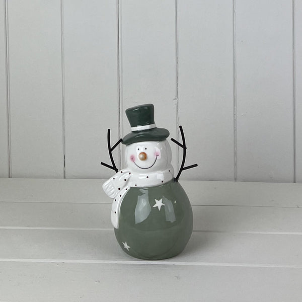 Light Green/White Ceramic Snowman Decoration L12xD9xH16.8cm  Weight-299g