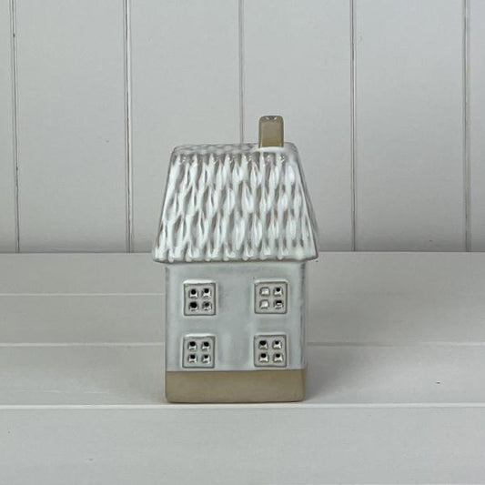 Glazed Ceramic House Ornament with Textured Detail and LED