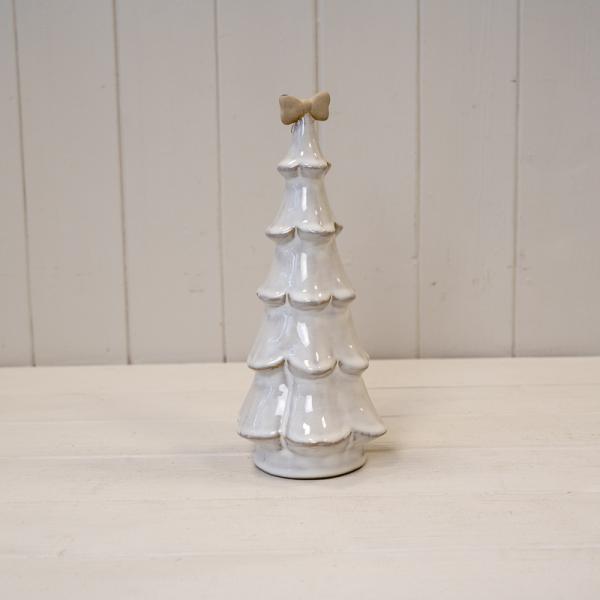Large Stone Glazed Ceramic Christmas Tree with Cream Bow on Top