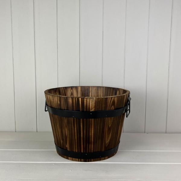 Wooden Barrel with 2 Metal Bands and handles