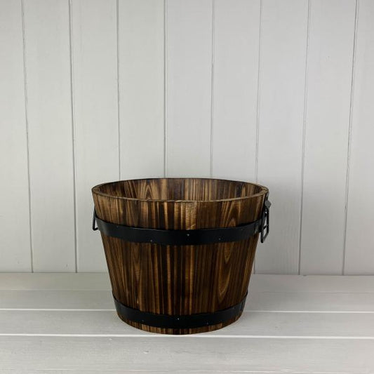 Wooden Barrel with 2 Metal Bands and handles