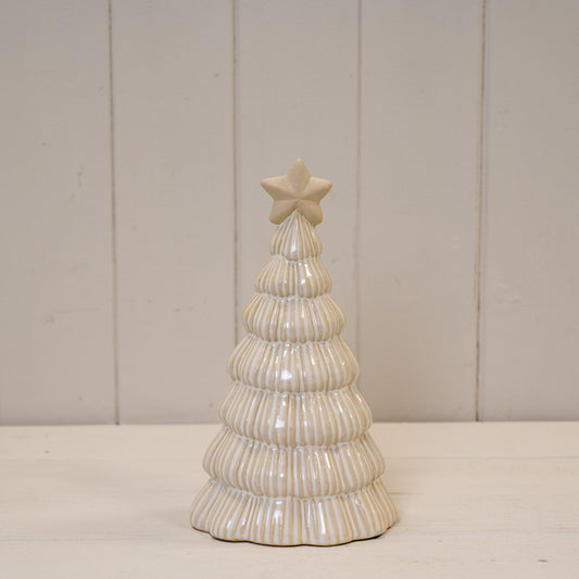 Large Stone Glazed Ribbed Christmas Tree with Star Topper