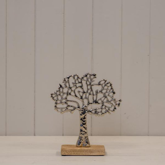 Silver Tree of Life on Wooden Base