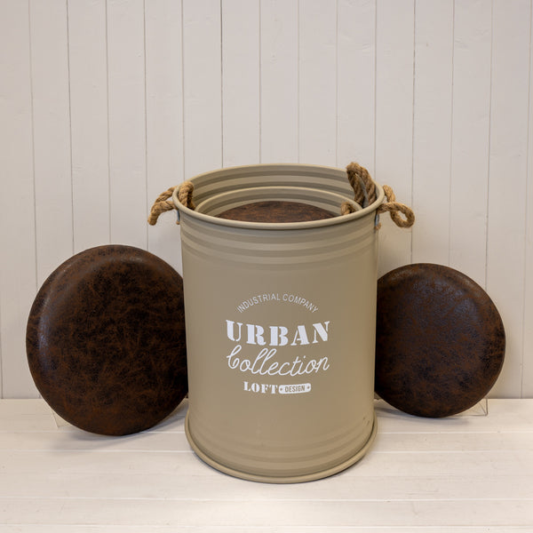 Set of Three Light Brown Urban Round Storage Containers