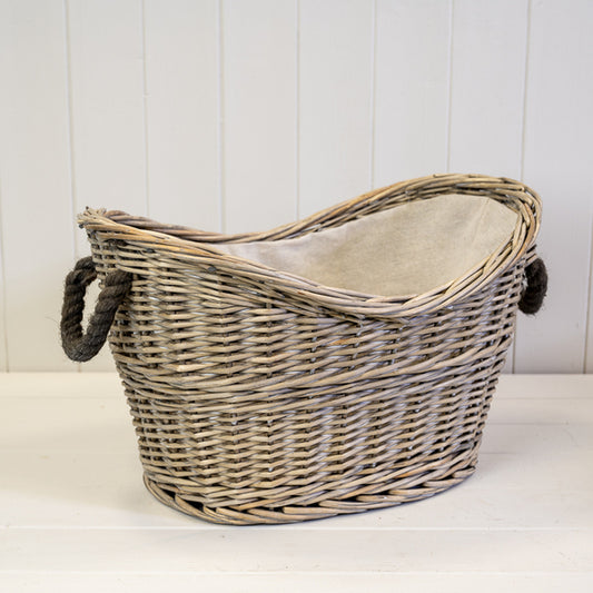 Oval Log Basket with Rope Handles T44x30xH20/27xB33c23cm