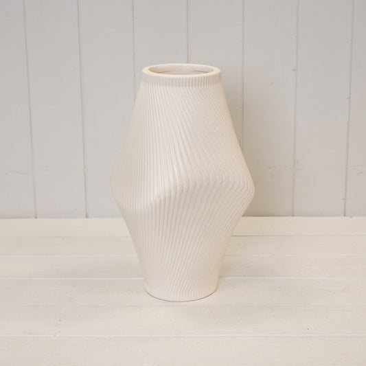 Modern Beige Sculptural Ribbed Vase