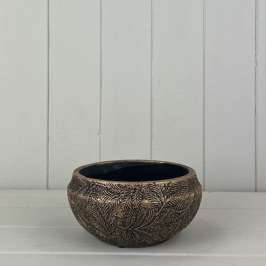 Gold Planting Bowl with Leaf Design