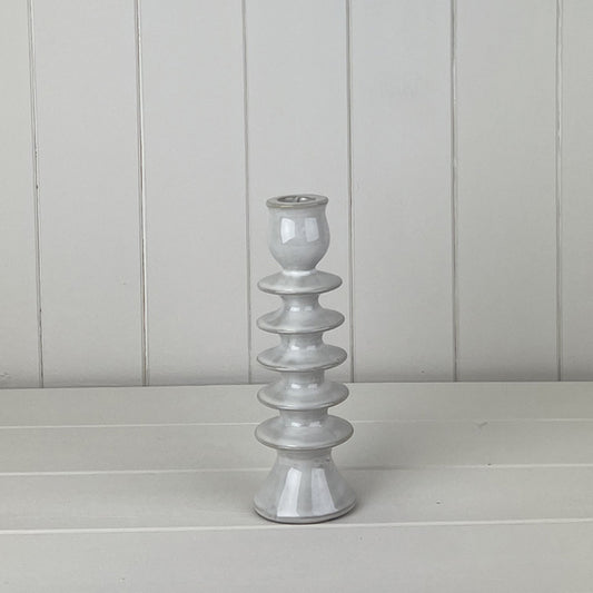 Glazed Ceramic Candle Holder with Textured Detail