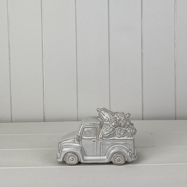 Glazed Ceramic Car Carrying Pumpkins Ornament with Textured Detail L16xD8.3xH10.1cm  Weight-405g