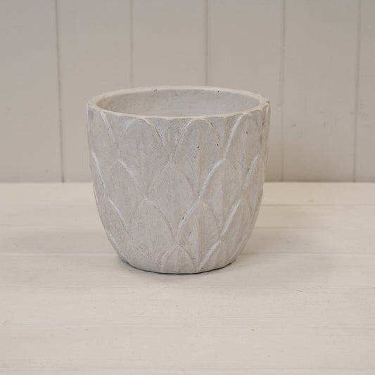 Round White Leaf Patterned Pot