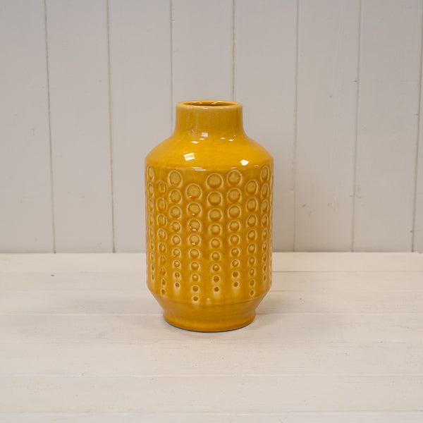 Yellow Ceramic Vase (25cm) TD(ext)7.5/ (int)5.5 x BD10.5 x H25cm