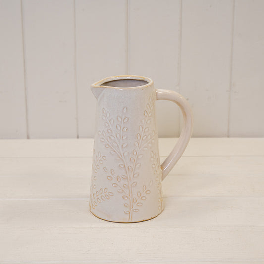 Large Ceramic Natural Jug with Olive Branch Design 14.6cm x 10.1cm x 17.1cm