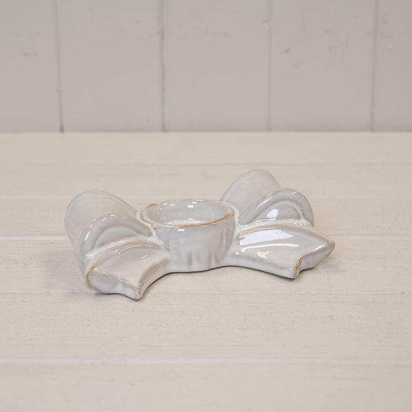 Natural Ceramic Bow Candle Holder