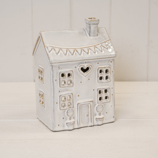Natural Ceramic Heart House for tealights 12.5cm x 9.5cm x 18cm