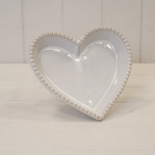 Natural Ceramic Heart Shaped Plate with Bobble Rim Large 17.4cm x 16cm x 3.5cm