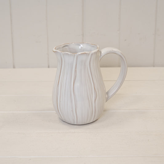 Natural Ceramic Jug with Petal Shape design Small 14.7cm x 10.2cm x 14.2cm