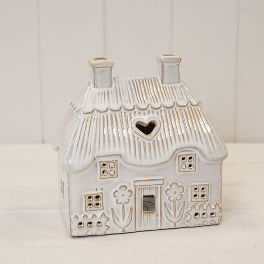 Natural Ceramic Thatch Roof House for Tealight 16cm x 10cm 16cm