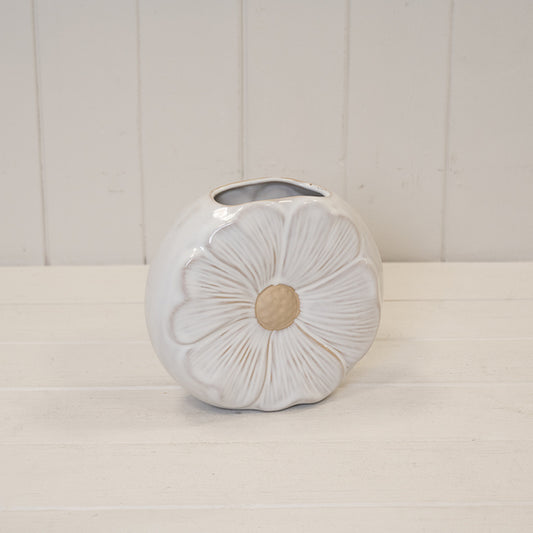 Natural Ceramic Vase with Flower Design 17.1cm x 6.9cm x 15.4cm