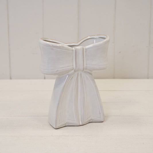 White Ceramic Bow Vase Small