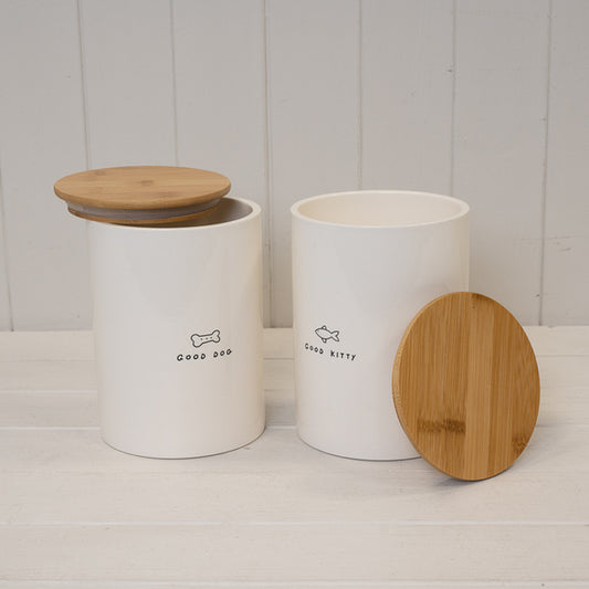 Good Kitty' Ceramic Treat Jar with Bamboo lid.