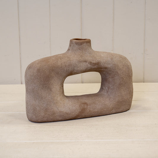 Brown Textured Wide Sculptured Vase