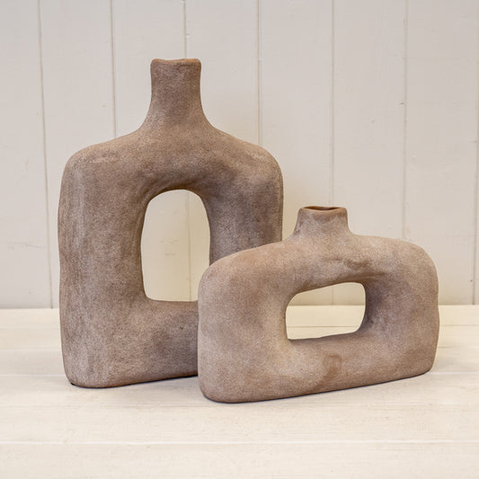 Brown Textured Wide Sculptured Vase 24.5cm x 7cm x 17cm