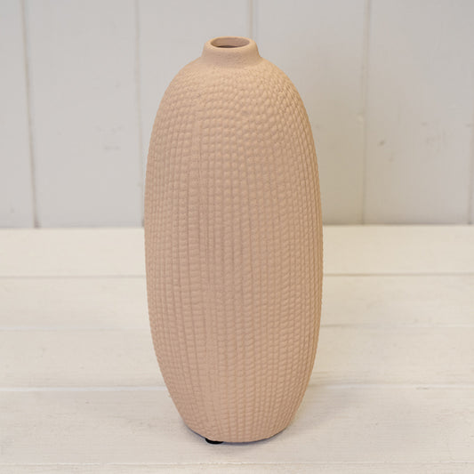 Tall Tan Texured Stone Vase 10.2cm x 10.2cm x 23.8cm