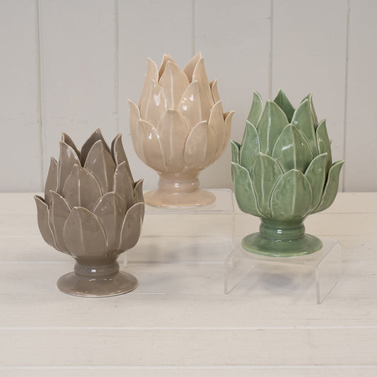 Sage Green Ceramic Artichoke Candle Holder