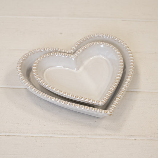 Natural Ceramic Heart Shaped Plate with Bobble Rim Large