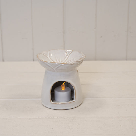Natural Ceramic Oil Burner with Flower Design