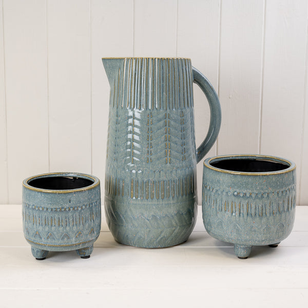 Blue Ceramic Jug (31.5cm) T15 x 13 x H31.5cm