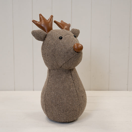 Herringbone Fabric Reindeer Head Doorstop