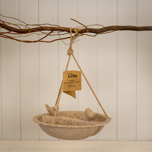 Earthy Coffee Husks Hanging Bird Bath and Feeder