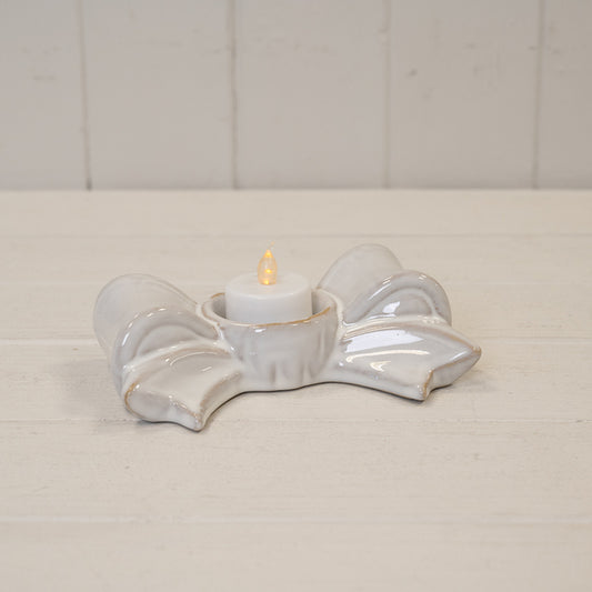 Natural Ceramic Bow Candle Holder 15cm x 9.1cm x 4.5cm