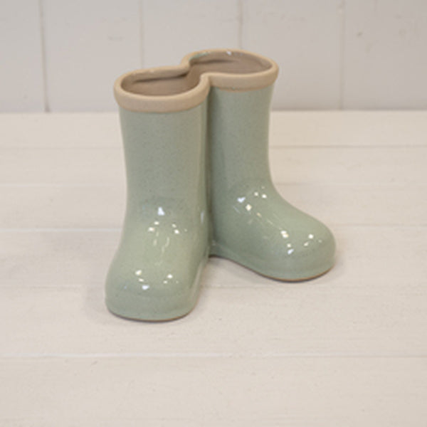 Sage Green Ceramic Wellingtons Vase Large 18.1cm x 14.7cm x 16.3cm