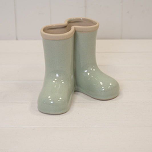 Sage Green Ceramic Wellingtons Vase Large 18.1cm x 14.7cm x 16.3cm