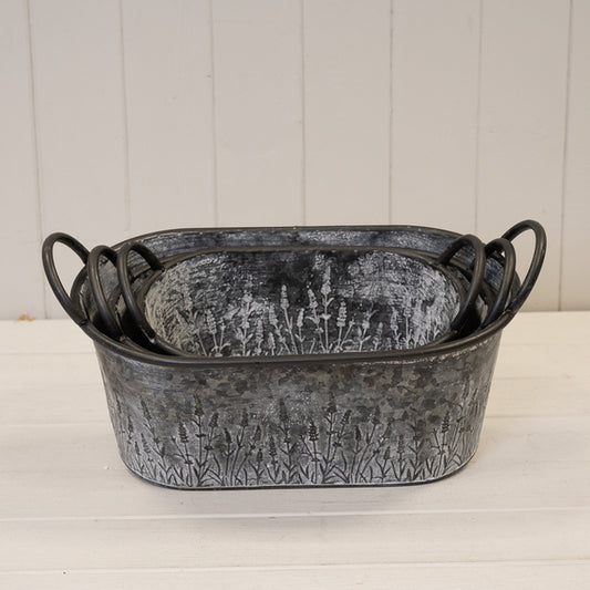 Set of Three Meadow Zinc Oval Planters