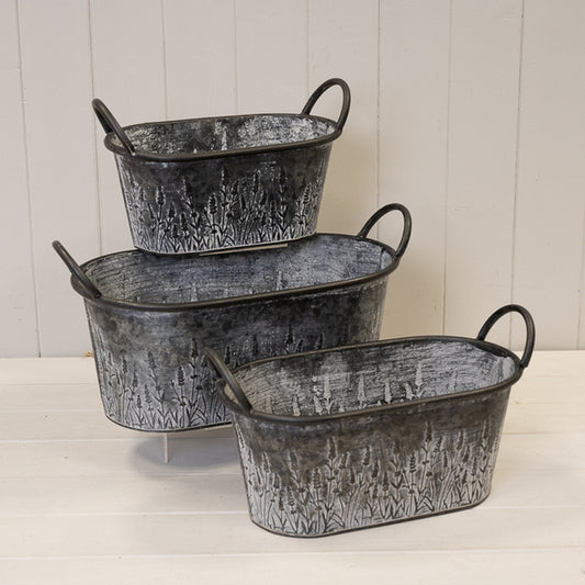 Set of Three Meadow Zinc Oval Planters
