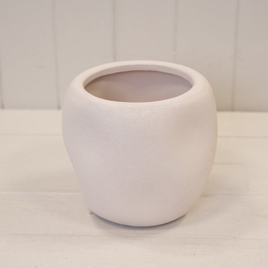 White Textured Stone Plant Pot