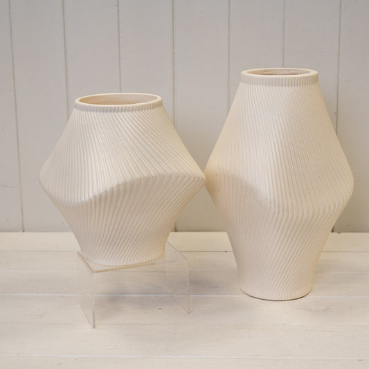 Modern Beige Sculptural Ribbed Vase