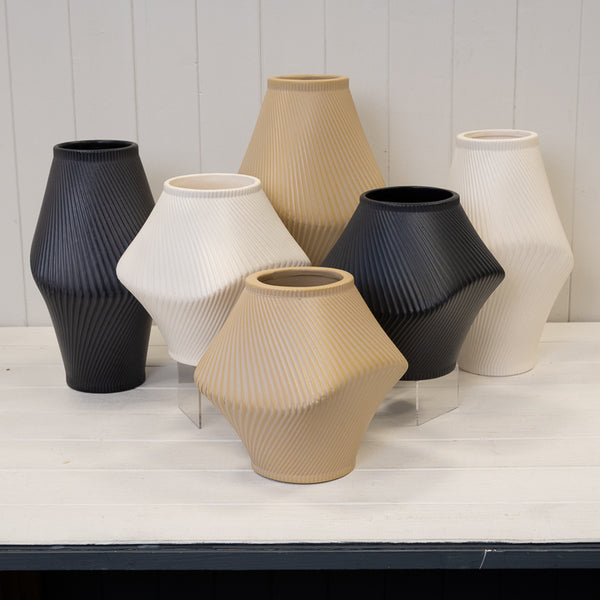 Short Tan Sculptural Ribbed Vase