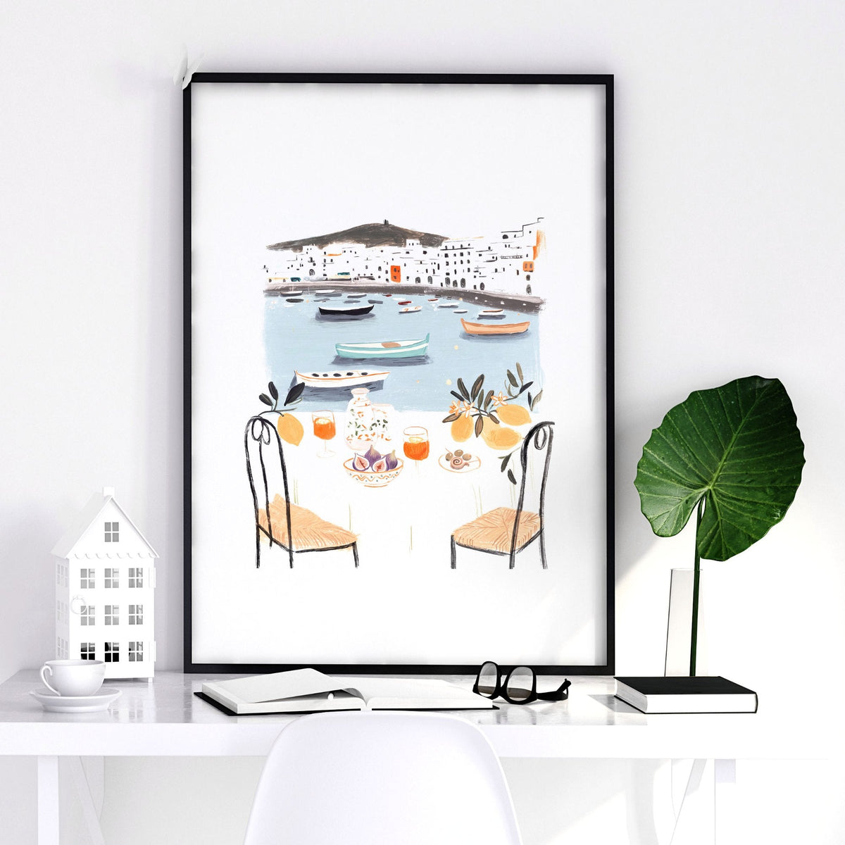 Paintings for Kitchen Walls Mediterranean Coastal Dining Scenes "La Dolce Vita" | Set of 3