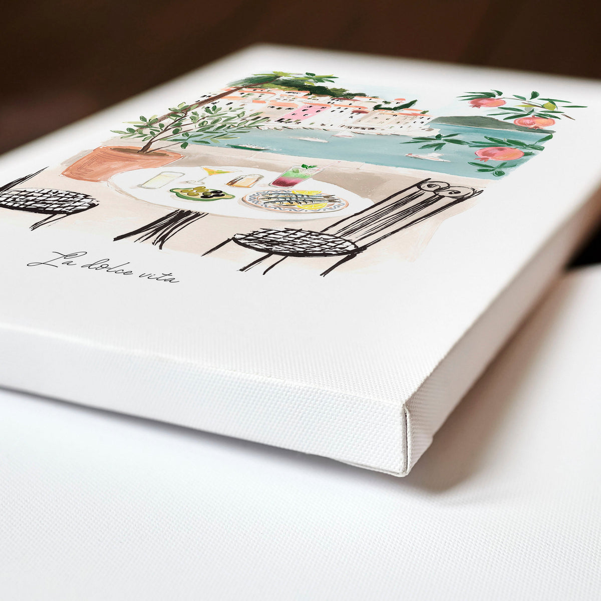 Paintings for Kitchen Walls Mediterranean Coastal Dining Scenes "La Dolce Vita" | Set of 3