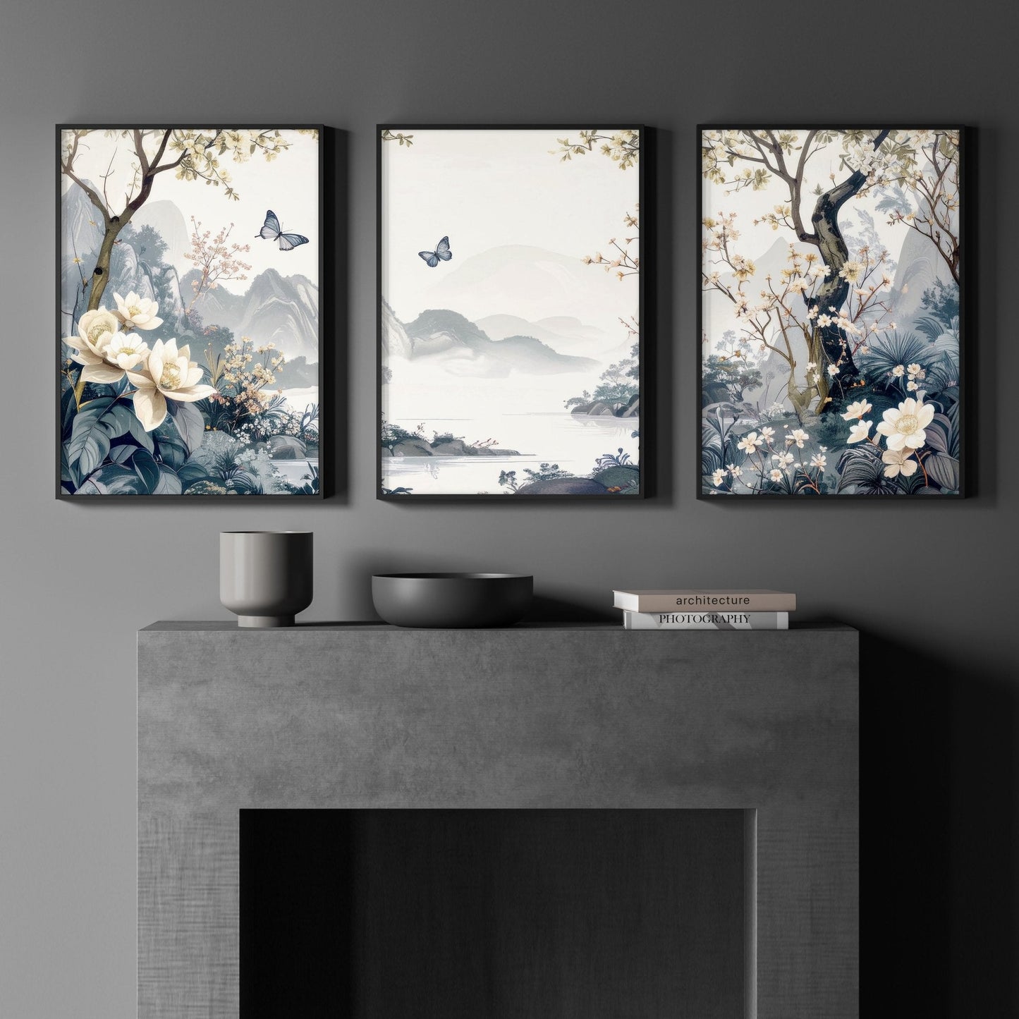Paintings For Living Room | Set of 3 Chinoiserie Wall art Prints