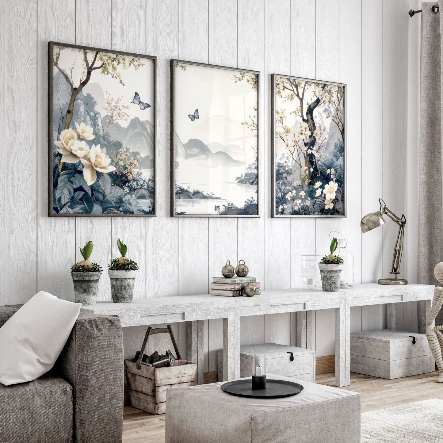 Paintings For Living Room | Set of 3 Chinoiserie Wall art Prints