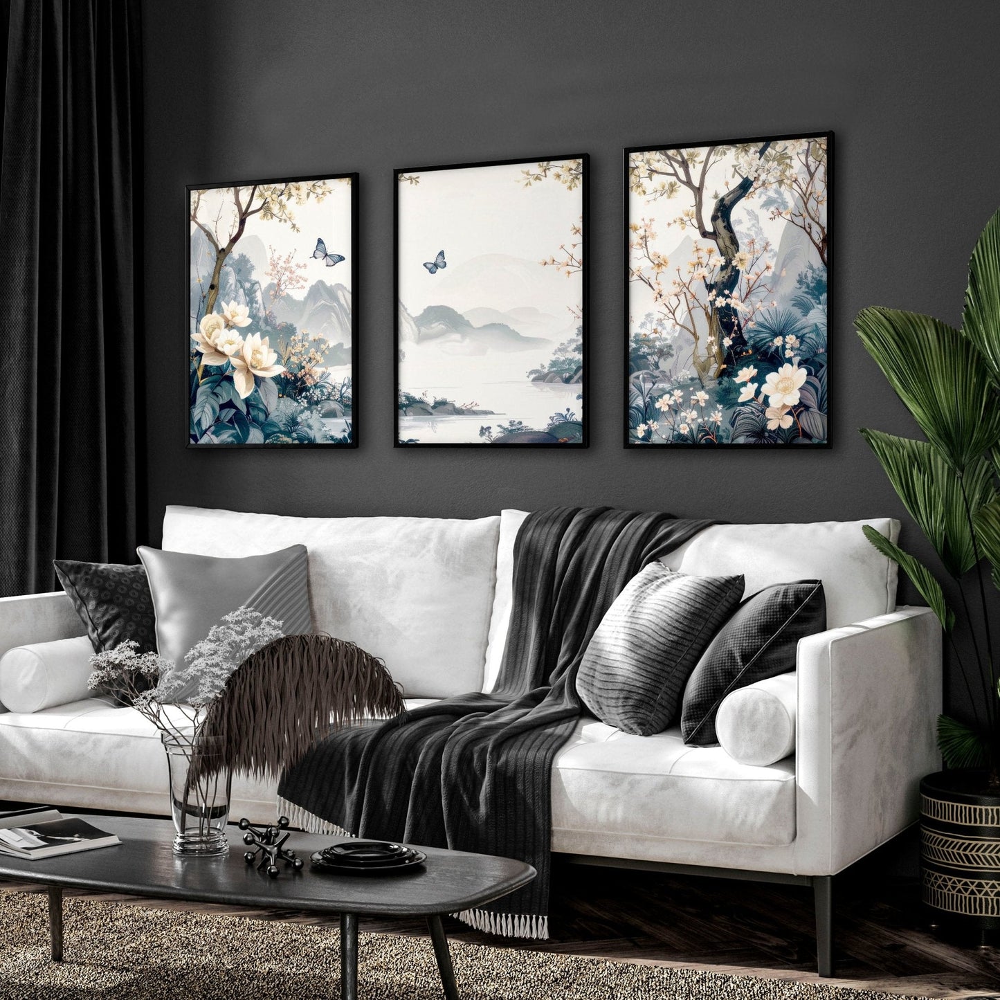 Paintings For Living Room | Set of 3 Chinoiserie Wall art Prints