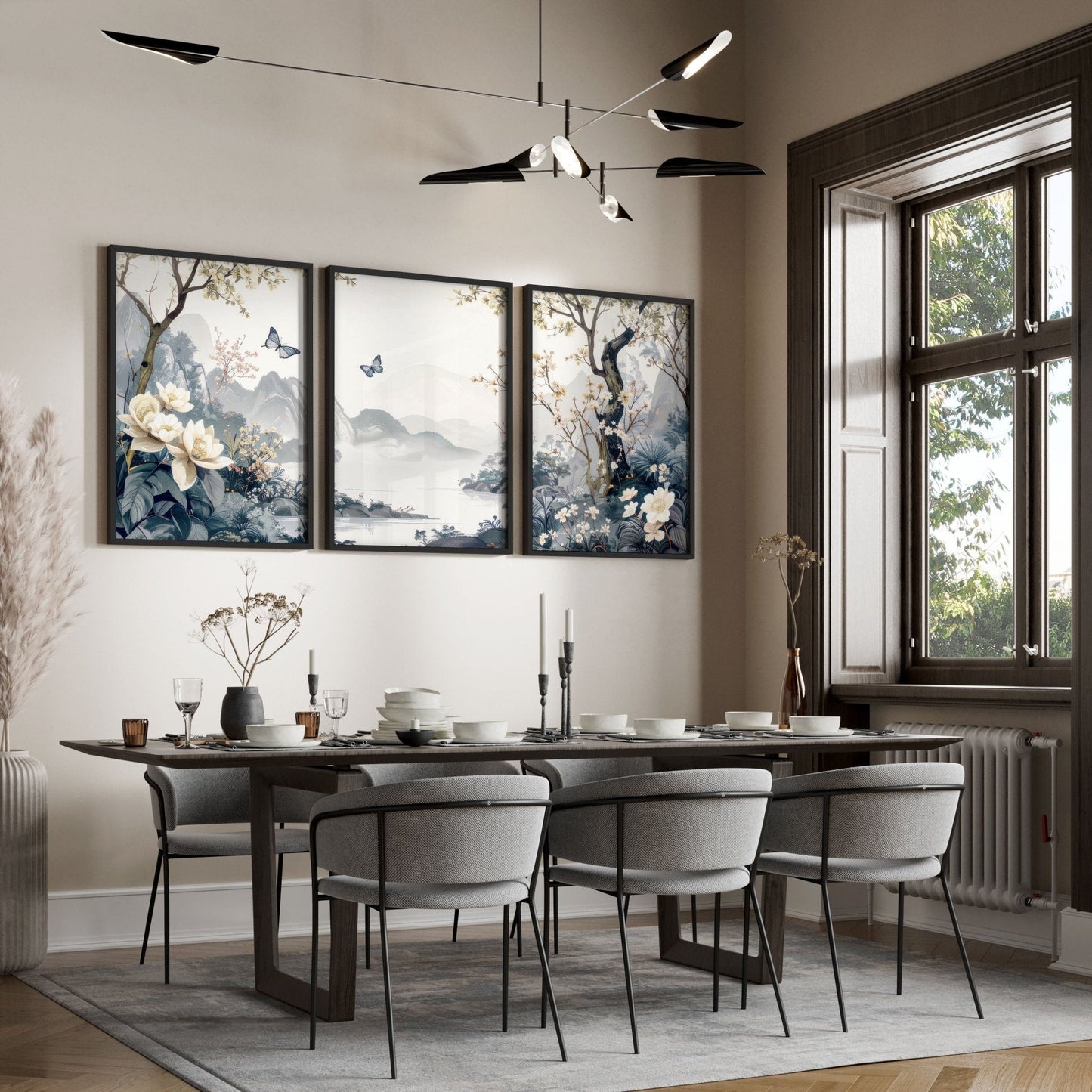 Paintings For Living Room | Set of 3 Chinoiserie Wall art Prints