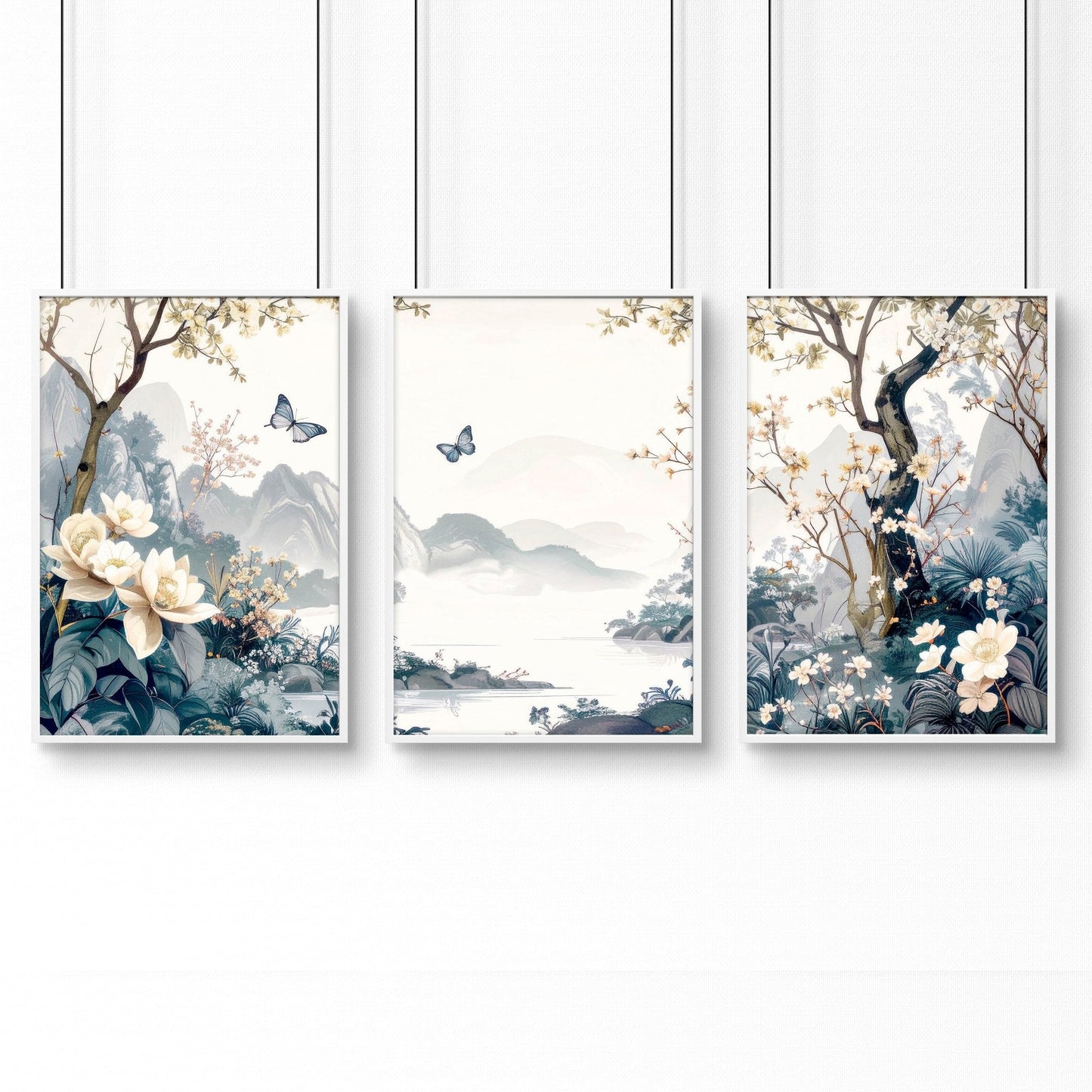 Paintings For Living Room | Set of 3 Chinoiserie Wall art Prints