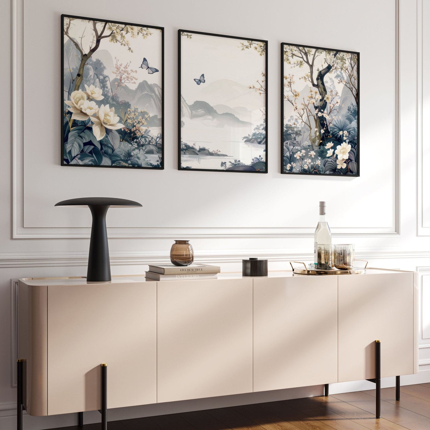 Paintings For Living Room | Set of 3 Chinoiserie Wall art Prints